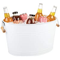 mDesign Champanera de acero – Enfriador de botellas decorativo con asas de bambú – Ideal como cubo para enfriar bebidas…